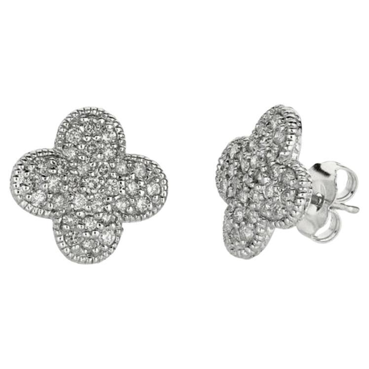 0.74 Carat Natural Diamond Earrings G SI 14K White Gold For Sale