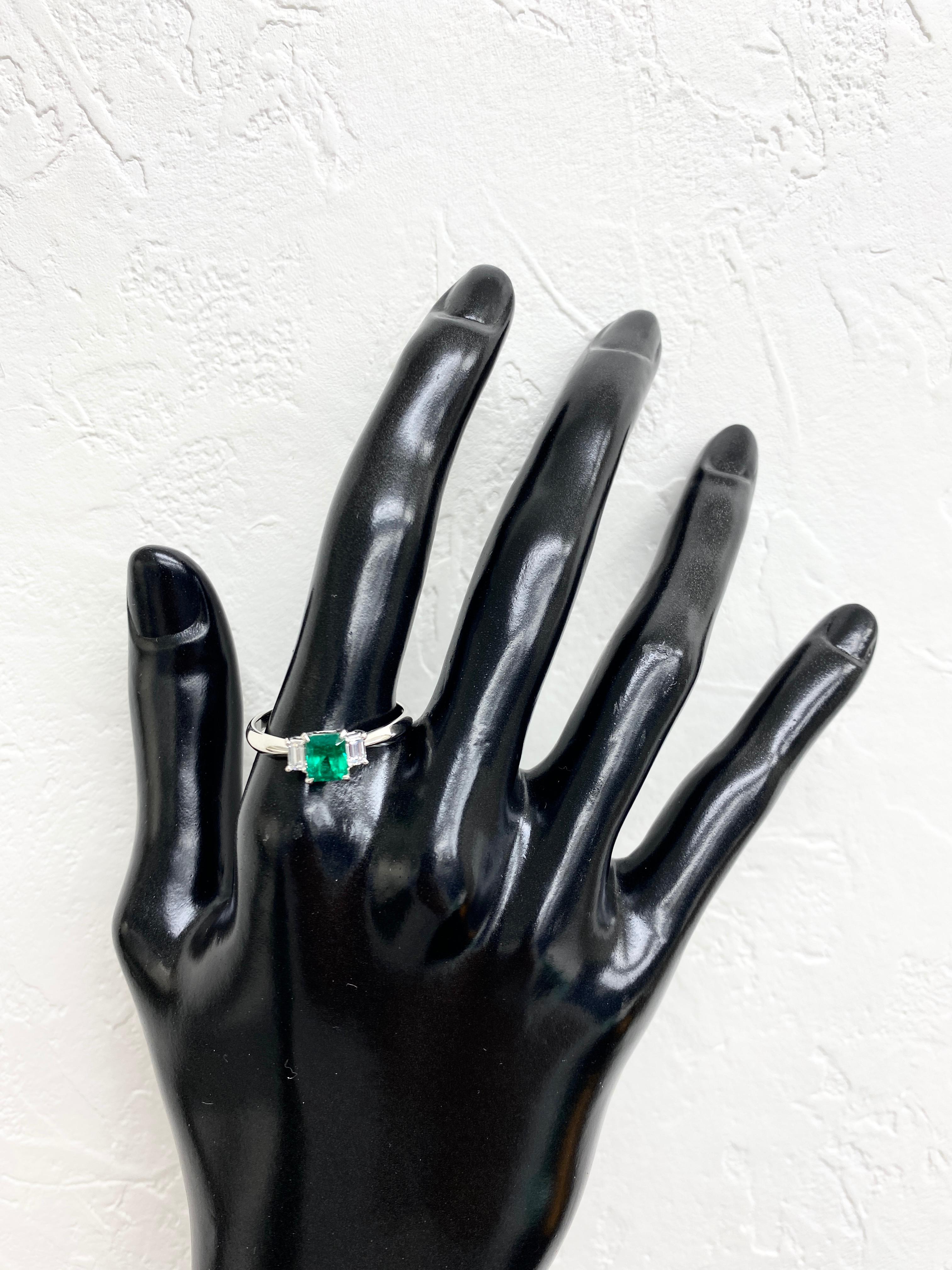 Women's or Men's 0.74 Carat Natural Emerald and Diamond Engagement Ring Set in Platinum