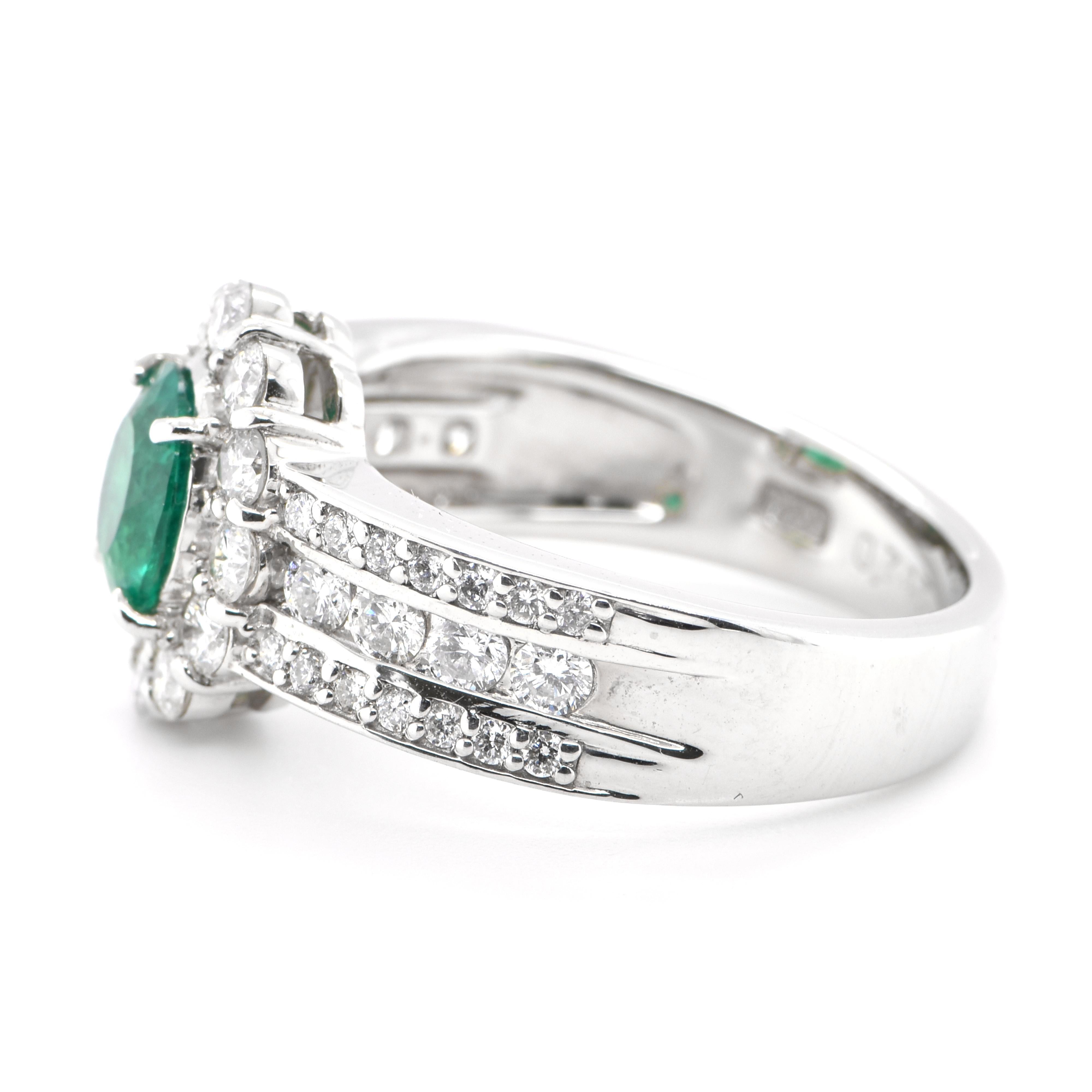 Oval Cut 0.74 Carat Natural Untreated 'No-Oil' Emerald and Diamond Ring Set in Platinum