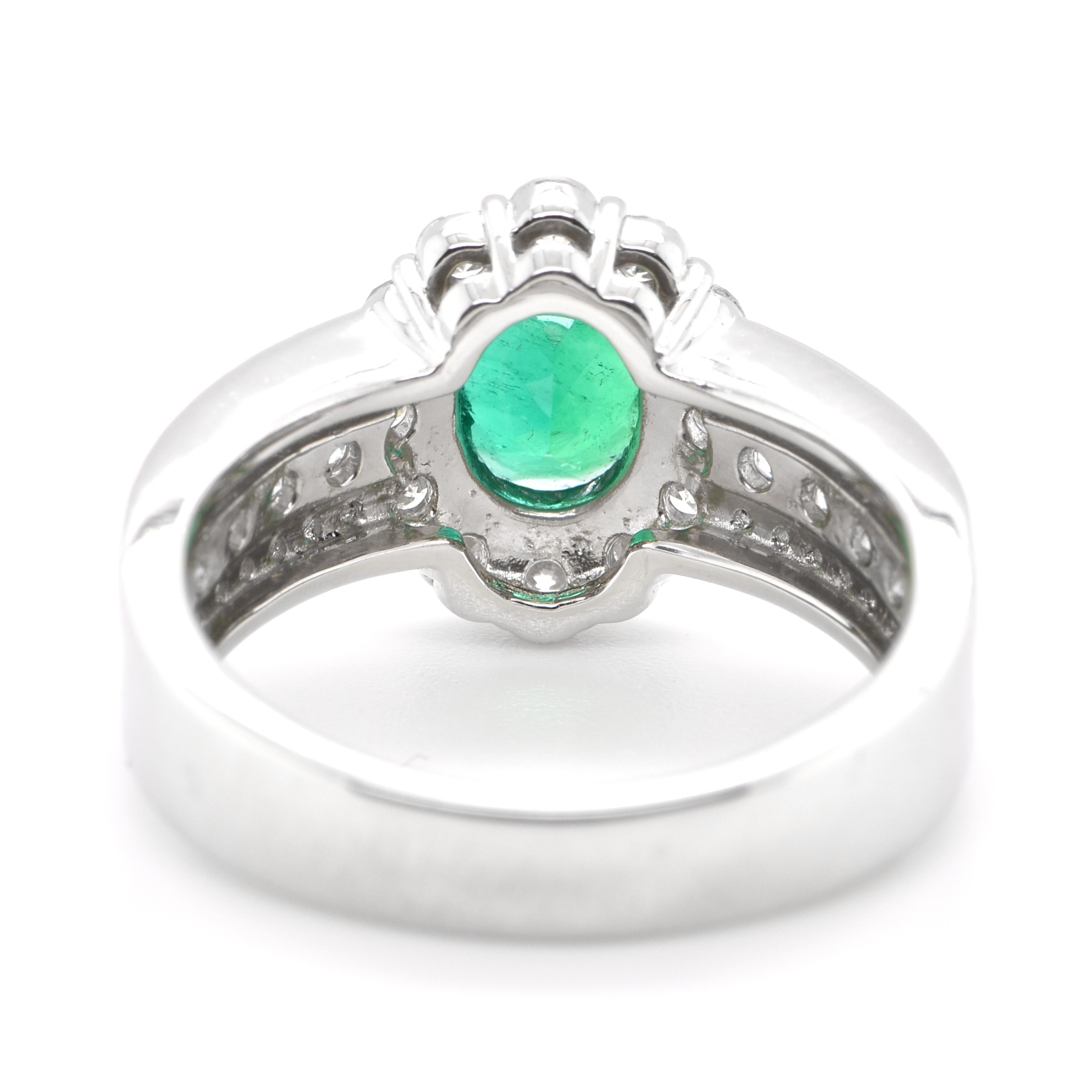 Women's 0.74 Carat Natural Untreated 'No-Oil' Emerald and Diamond Ring Set in Platinum