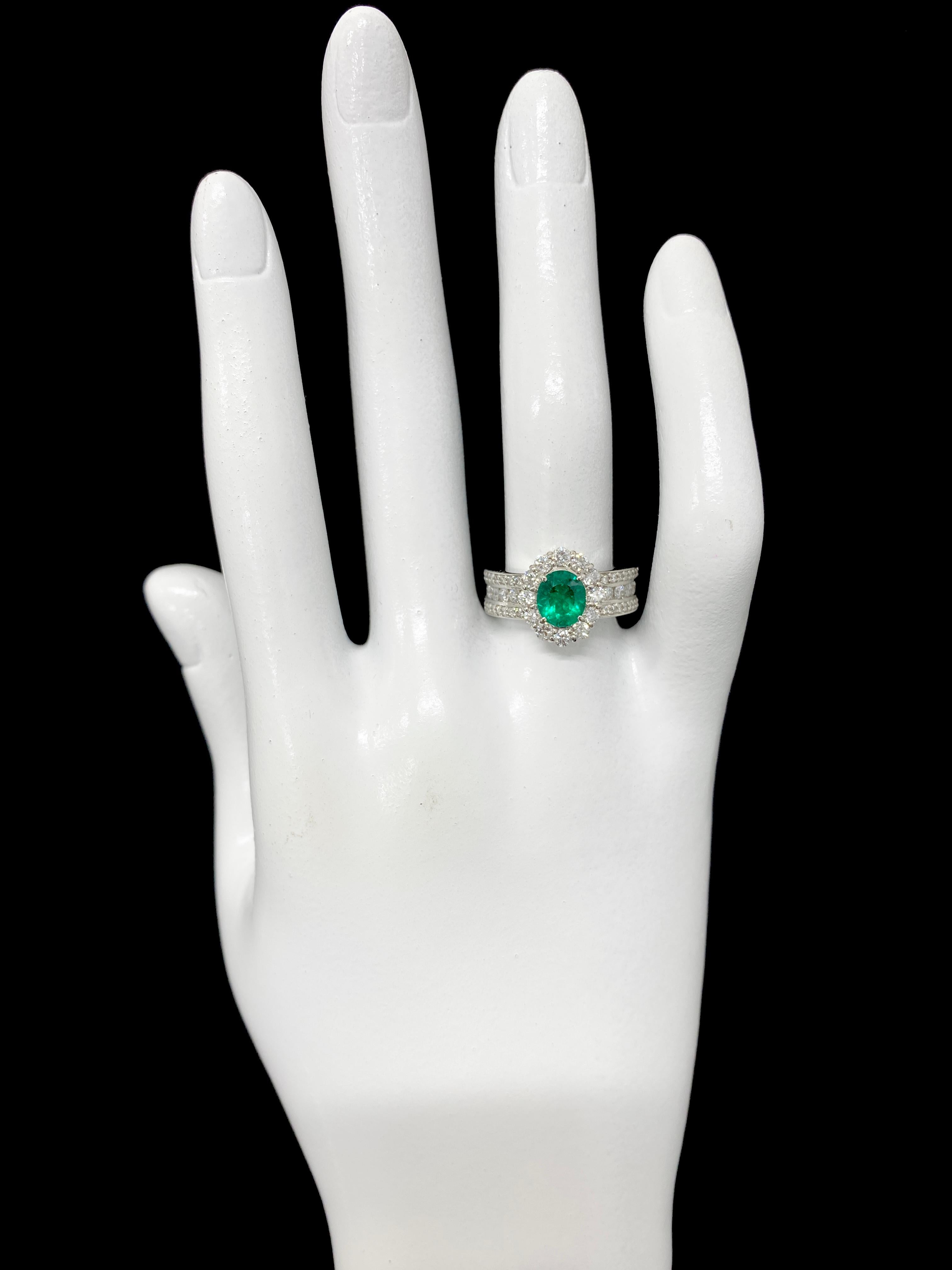 0.74 Carat Natural Untreated 'No-Oil' Emerald and Diamond Ring Set in Platinum 1