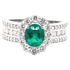 0.74 Carat Natural Untreated 'No-Oil' Emerald and Diamond Ring Set in Platinum