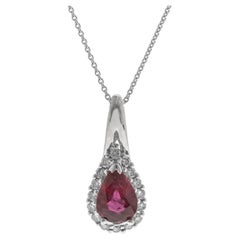 0.74 Carat Pear-Cut Ruby with Diamond Accents 14K White Gold Pendant