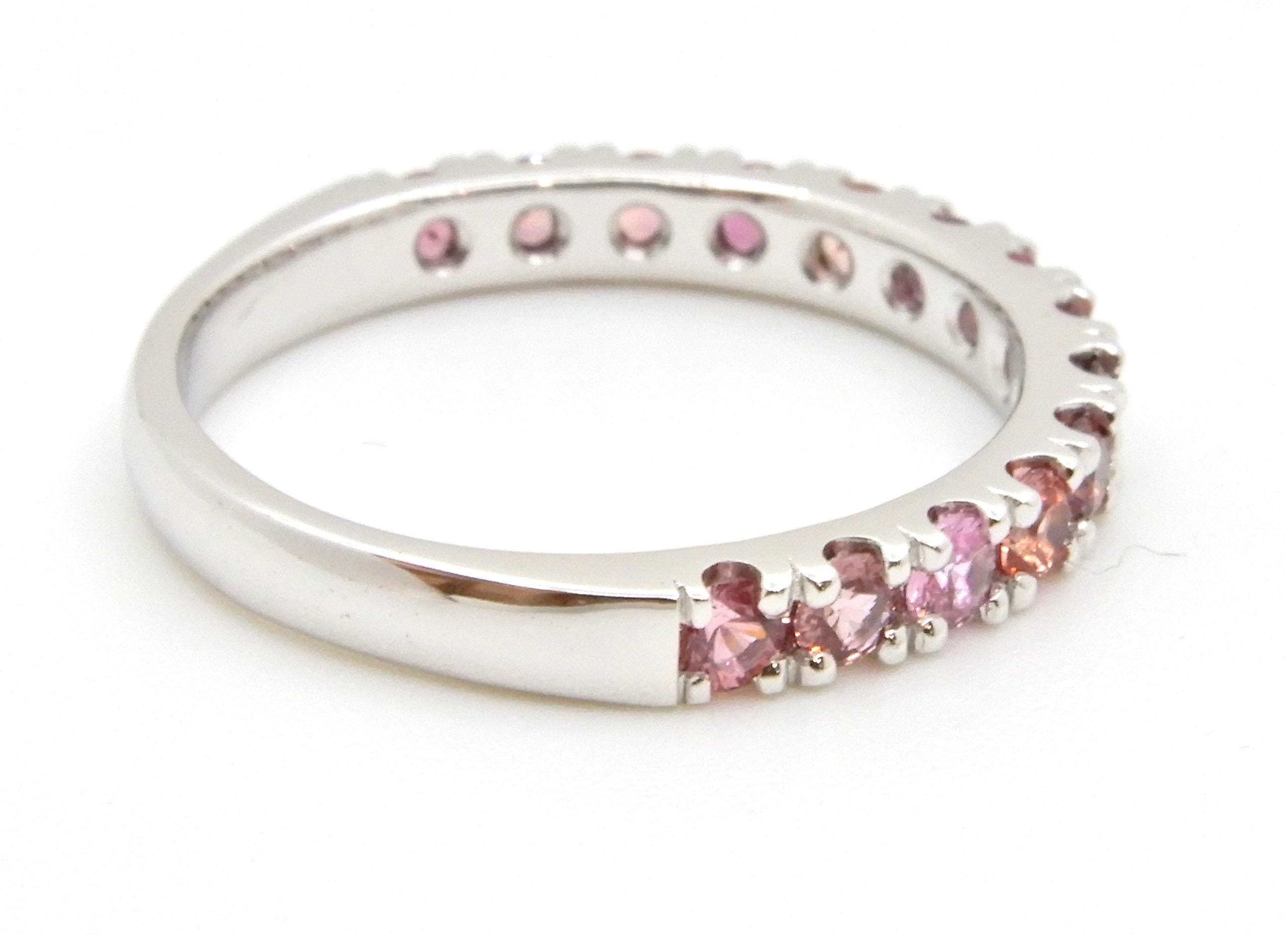 0.74 Carat Pink Sapphire and 18 Carat White Gold Wedding Ring For Sale 1