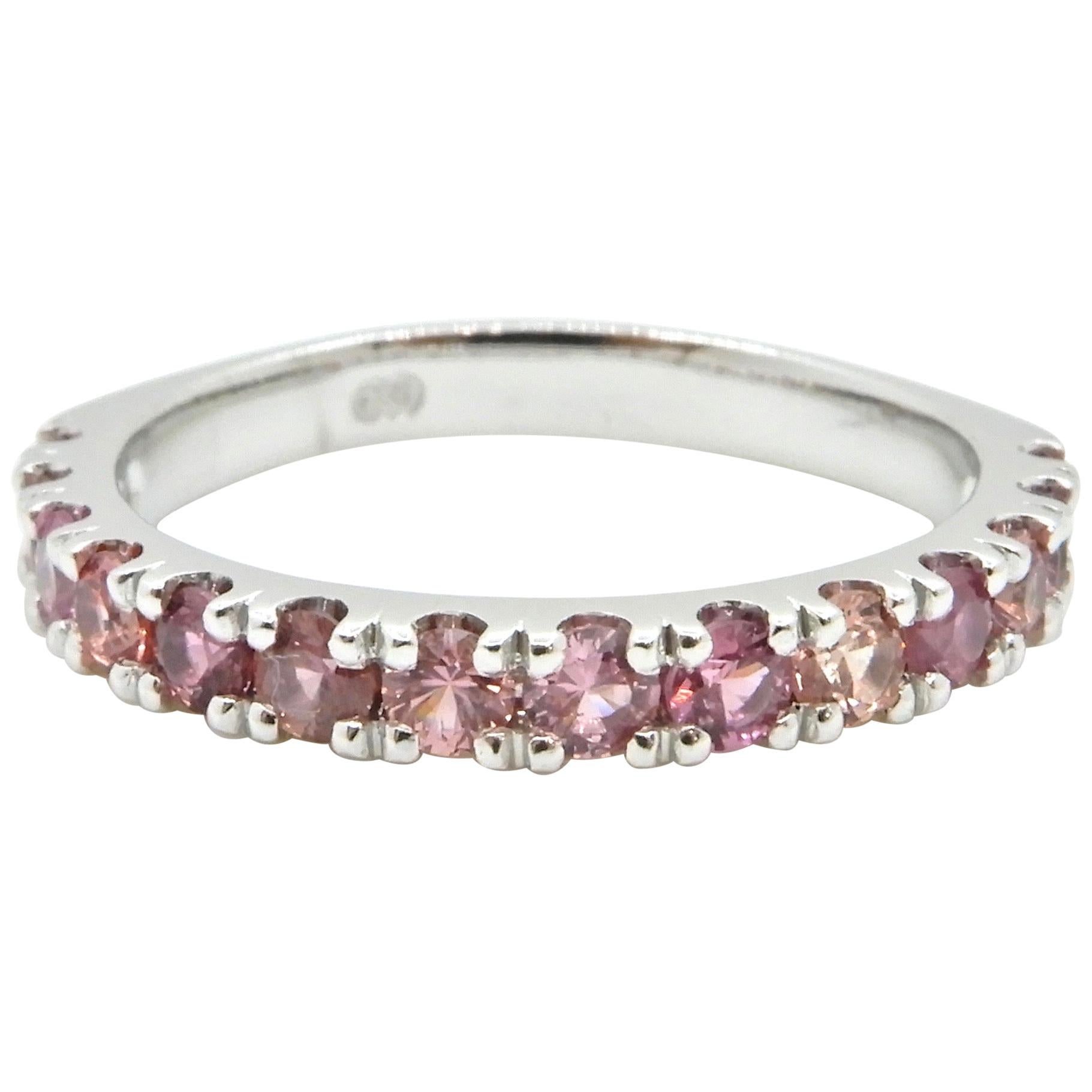 0.74 Carat Pink Sapphire and 18 Carat White Gold Wedding Ring For Sale