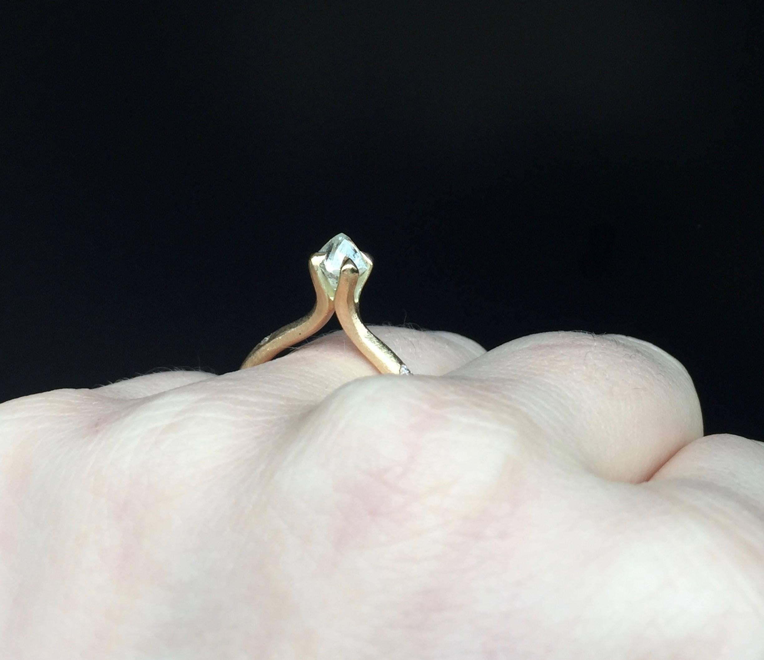 Women's or Men's 0.74 Carat Rough White Diamond and Brilliants Princess Engagement Gold Ring