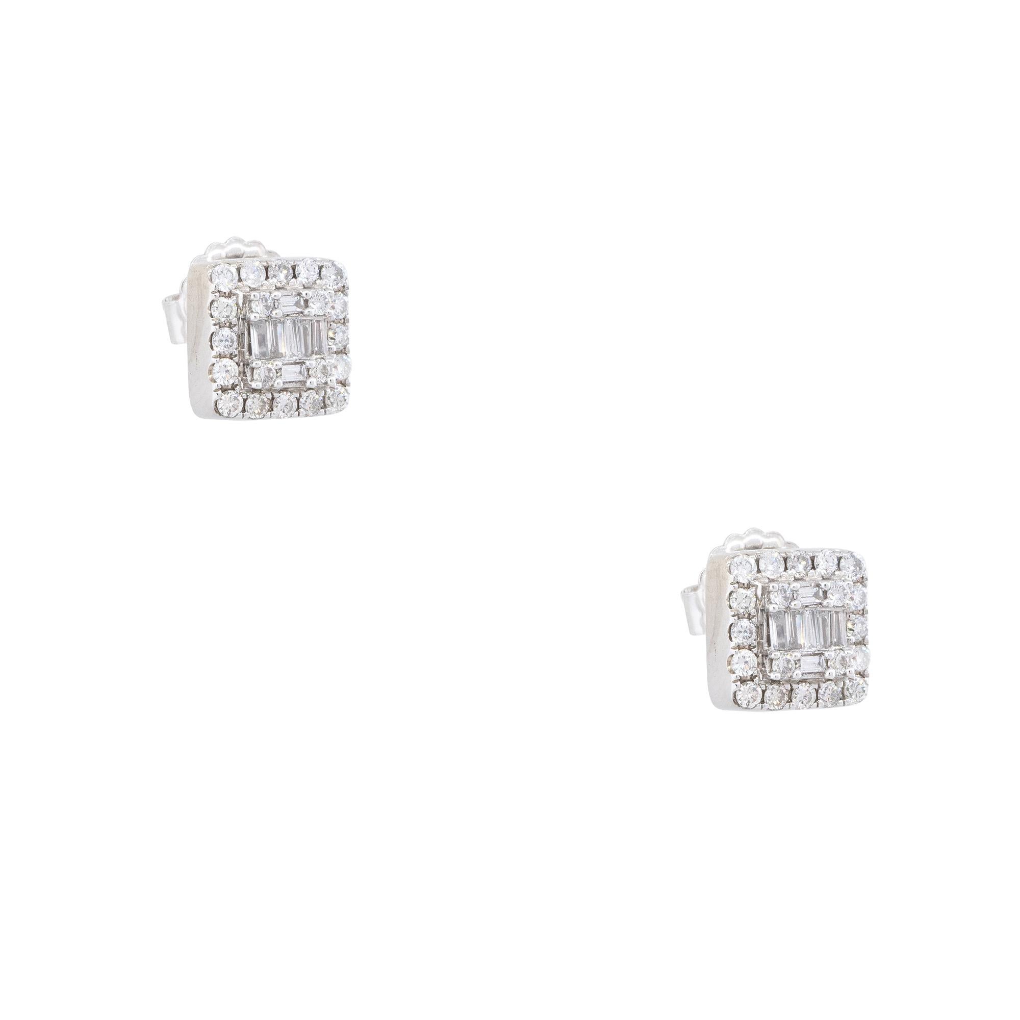 0,74 Karat Runder Brillant & Baguetteschliff Diamant Ohrring 14 Karat Vorrätig (Moderne) im Angebot