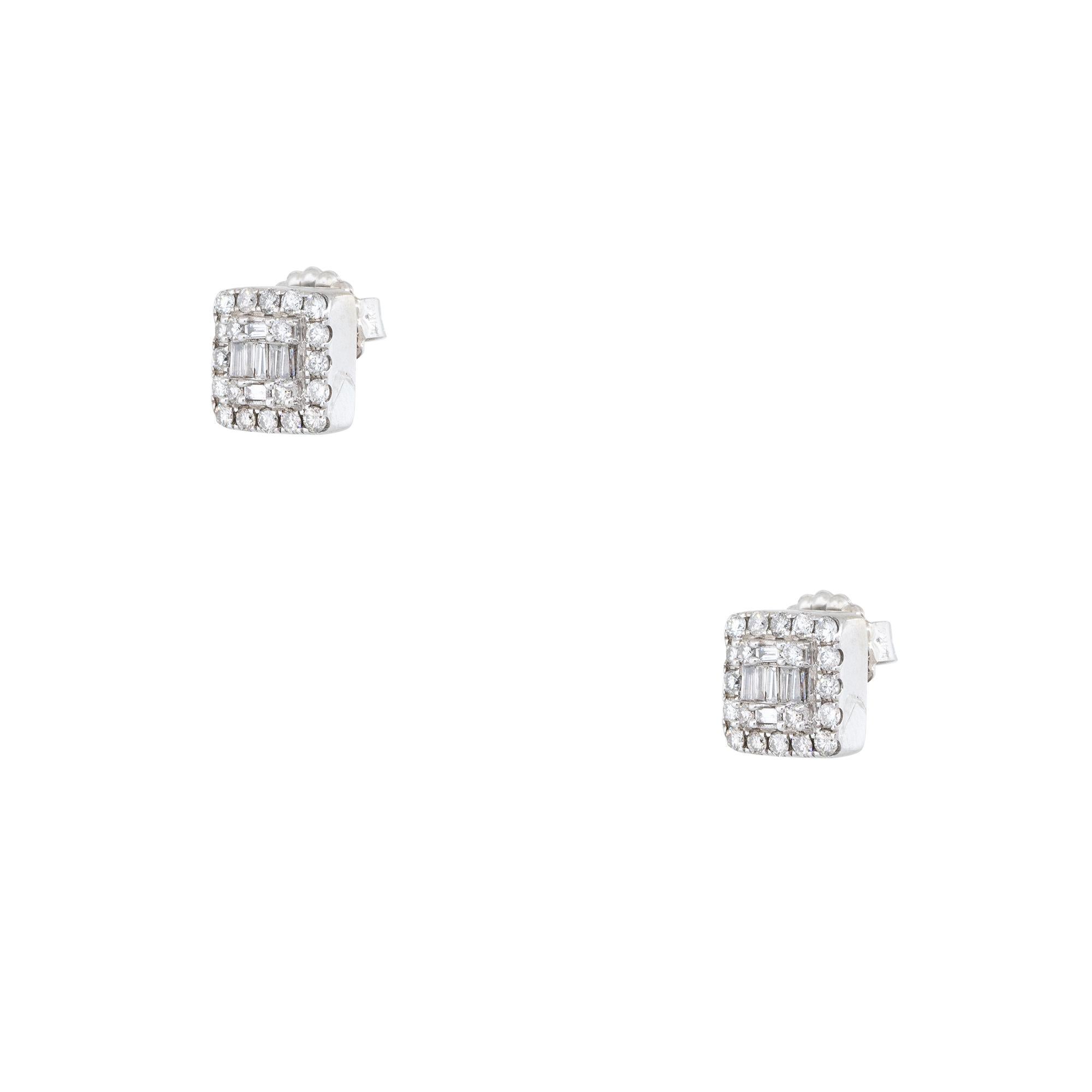 0,74 Karat Runder Brillant & Baguetteschliff Diamant Ohrring 14 Karat Vorrätig (Rundschliff) im Angebot