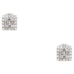 0.74 carat Round Brilliant & Baguette Cut Diamond Earring 14 Karat In Stock