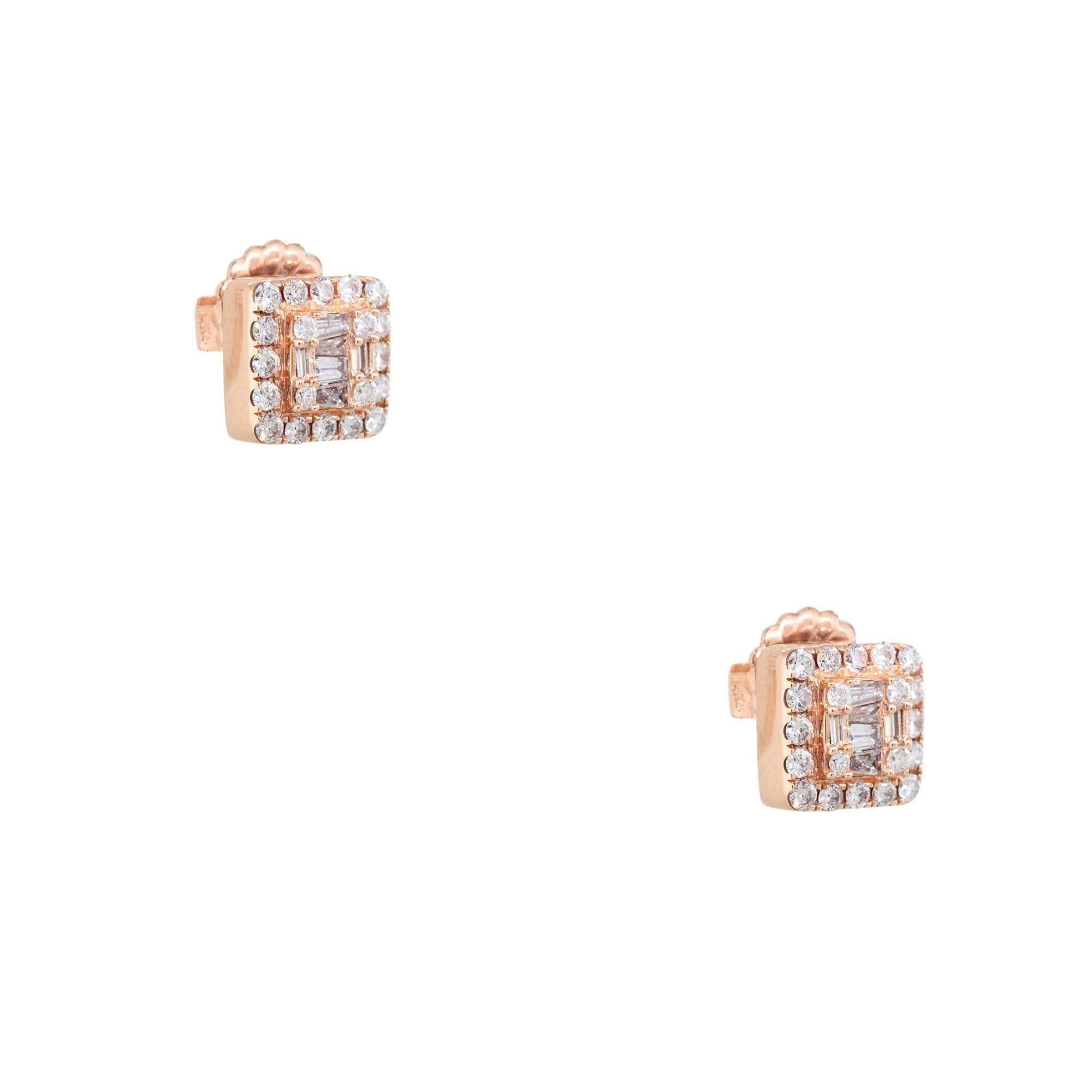 Modern 0.74 carat Round Brilliant & Baguette Cut Diamond Earrings 14 Karat In Stock For Sale