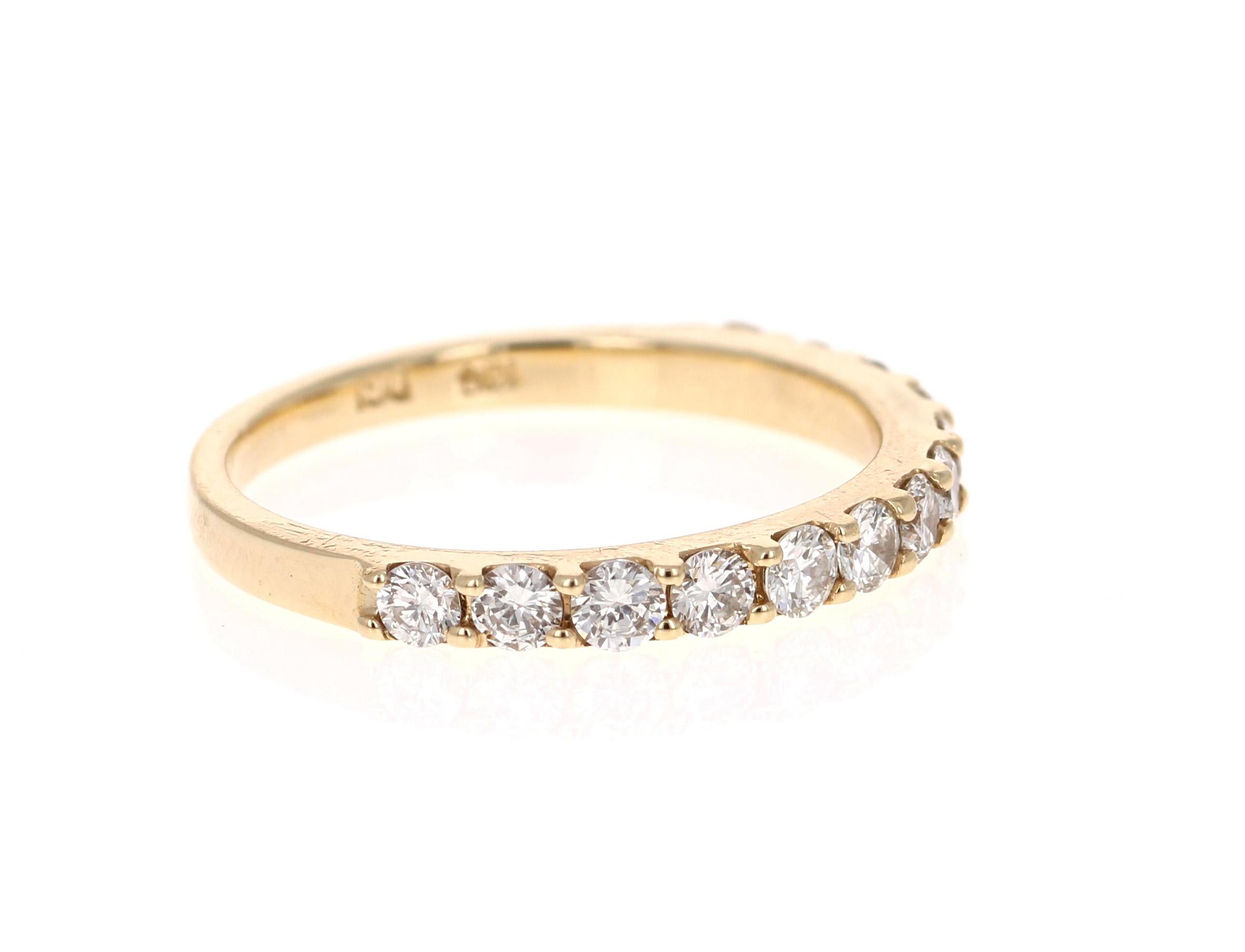 Cute and dainty 0.74 Carat Diamond band that is sure to be a great addition to anyone's accessory collection.   There are 13 Round Cut Diamonds that weigh 0.74 carats.  The total carat weight of the band is 0.74 carats.  The band is made in 14K
