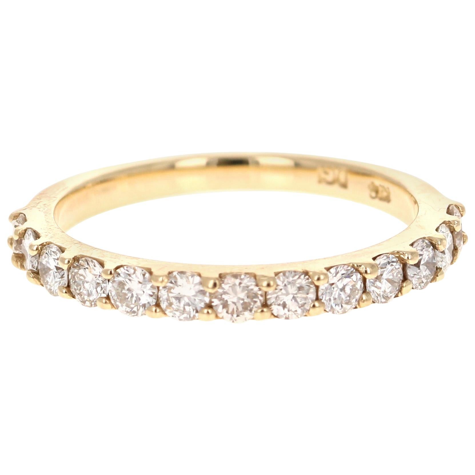 0.74 Carat Round Cut Diamond Yellow Gold Stackable Band