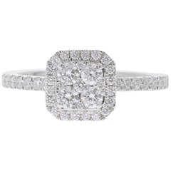 0.74 Carat Round Diamond Cushion Ring 18 Karat White Gold Fashion Ring