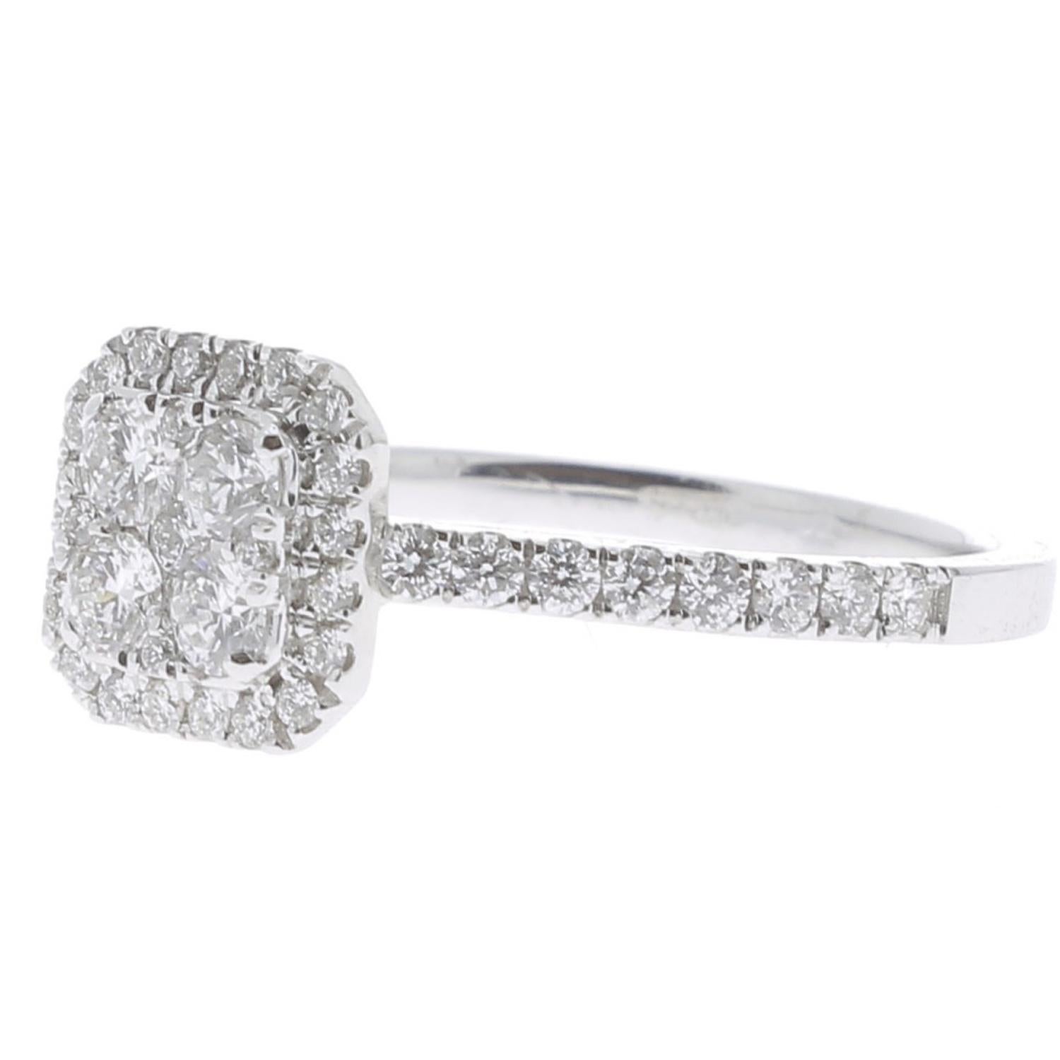 Contemporary 0.74 Carat Round Diamond Cushion Ring 18 Karat White Gold Fashion Ring For Sale
