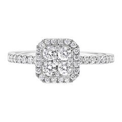 0.74 Carat Round Diamond Cushion Ring 18K White Gold FashionRing Engagement Ring