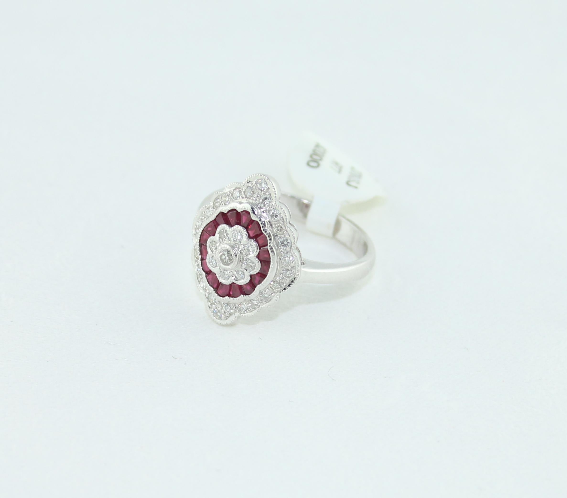 0.74 Carat Ruby Diamond Gold Ring For Sale 2