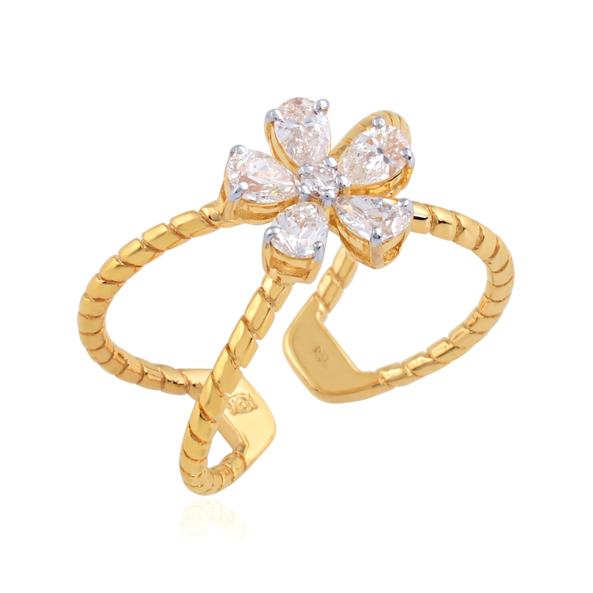 For Sale:  0.74 Carat SI/HI Pear & Round Diamond Criss Cross Cuff Ring 18 Karat Yellow Gold 2