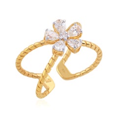 0.74 Carat SI/HI Pear & Round Diamond Criss Cross Cuff Ring 18 Karat Yellow Gold