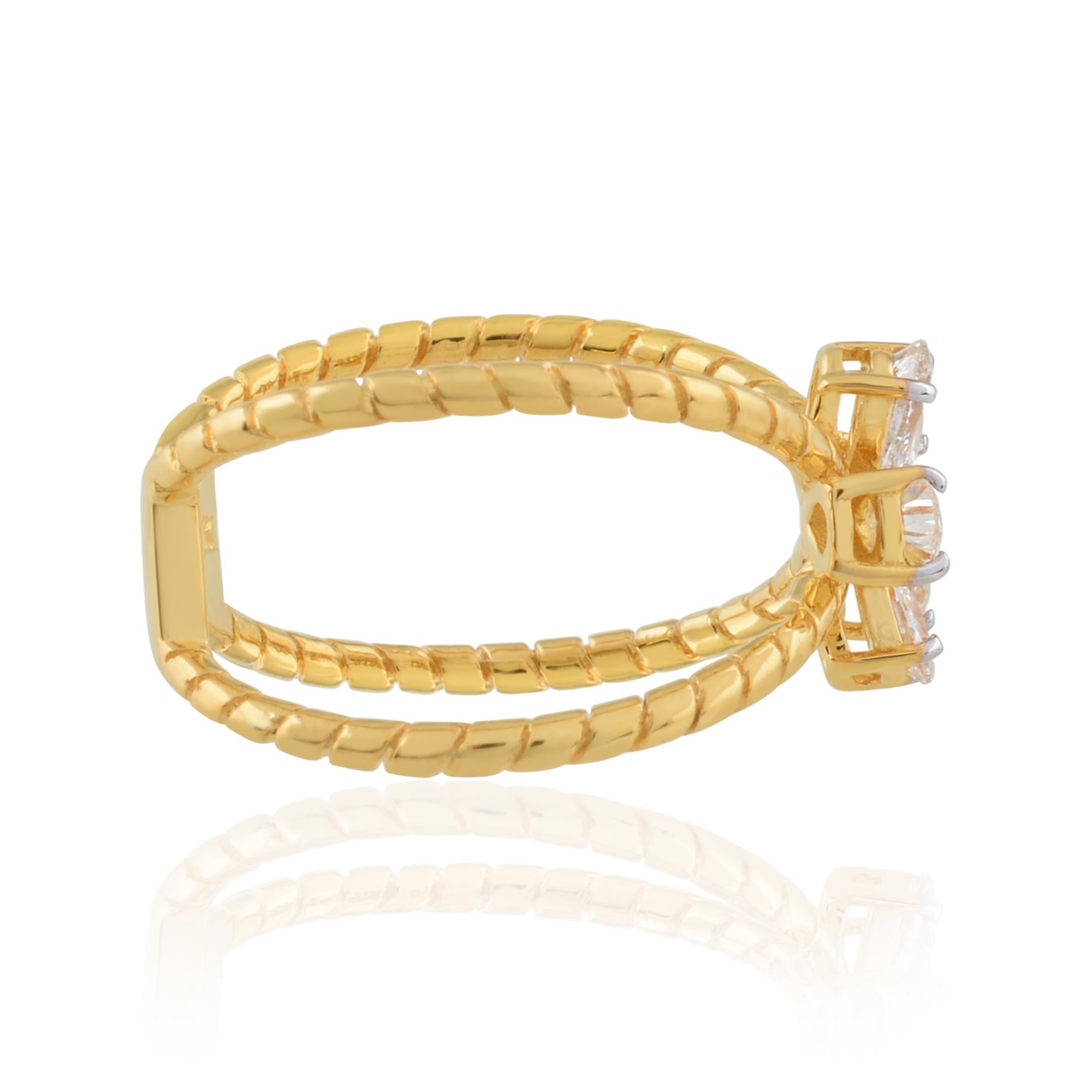 For Sale:  0.74 Carat SI/HI Pear & Round Diamond Criss Cross Cuff Ring 18 Karat Yellow Gold 3