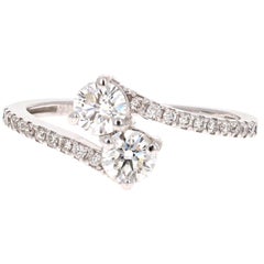 0.74 Carat Two-Stone Diamond 14 Karat White Gold Bridal Ring