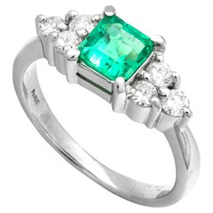 0.74 ct Natural Emerald and 0.35 ct Natural White Diamonds Ring
