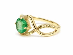 0.74 Ct Zambian Emerald Solitiare Ring 14K Yellow Gold Dainty Solitaire Band