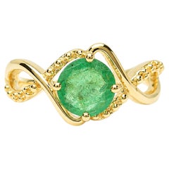 0.74 Ct Zambian Emerald Solitiare Ring 14K Yellow Gold Dainty Solitaire Band