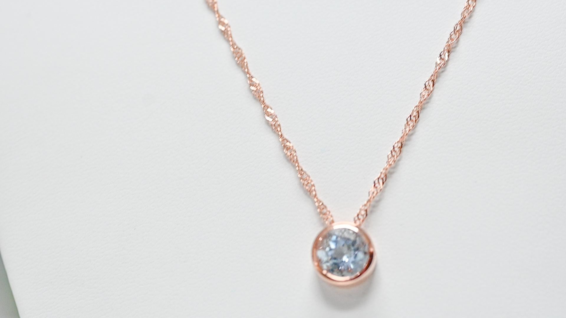 Art Deco 0.74 Cts Round Aquamarine 18K Rose Gold Plated Sterling Silver Pendant Necklace  For Sale