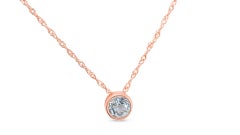0.74 Cts Round Aquamarine 18K Rose Gold Plated Sterling Silver Pendant Necklace