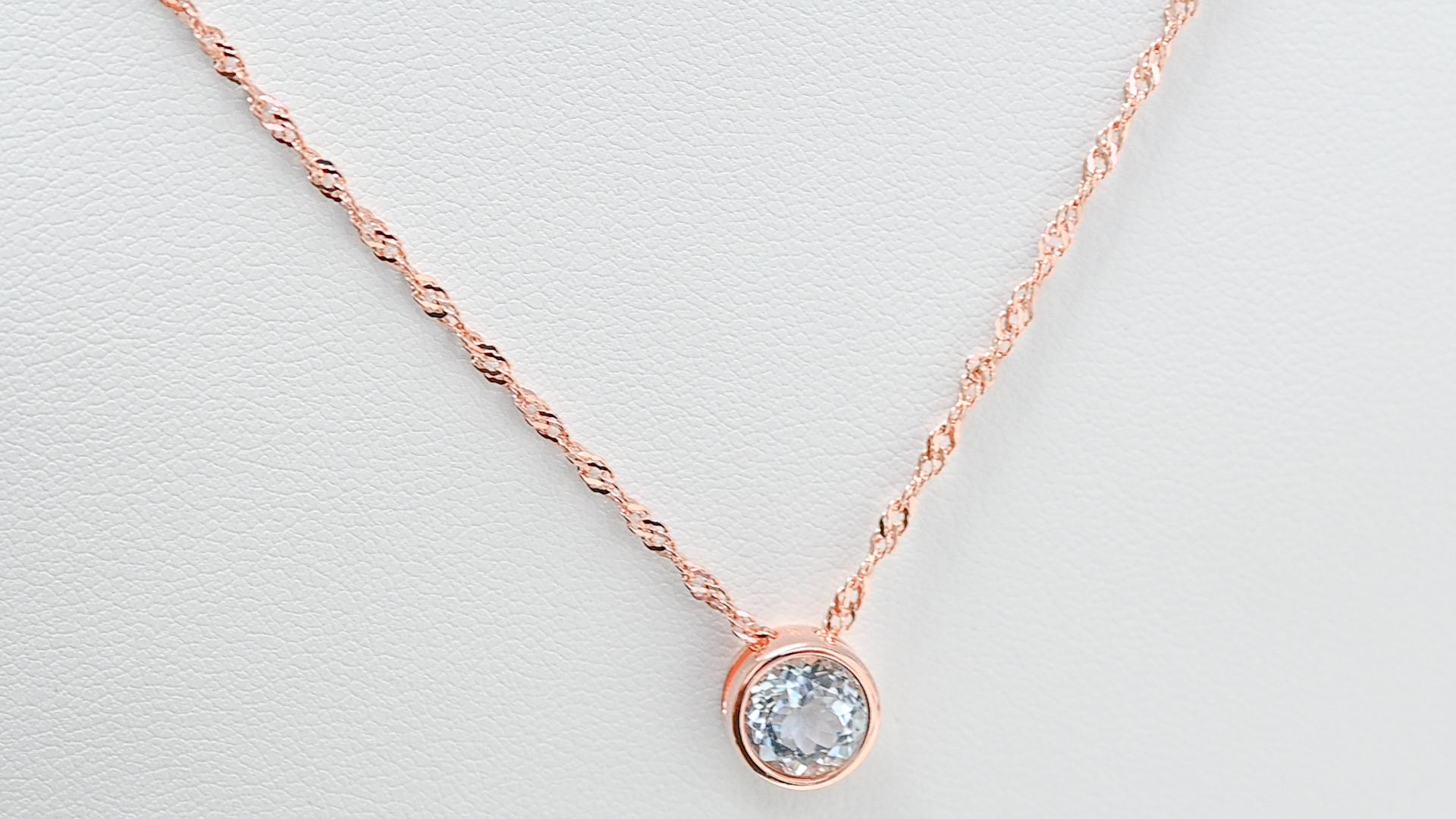 Round Cut 0.74 Cts Round Aquamarine 18K Rose Gold Plated Sterling Silver Pendant Necklace  For Sale