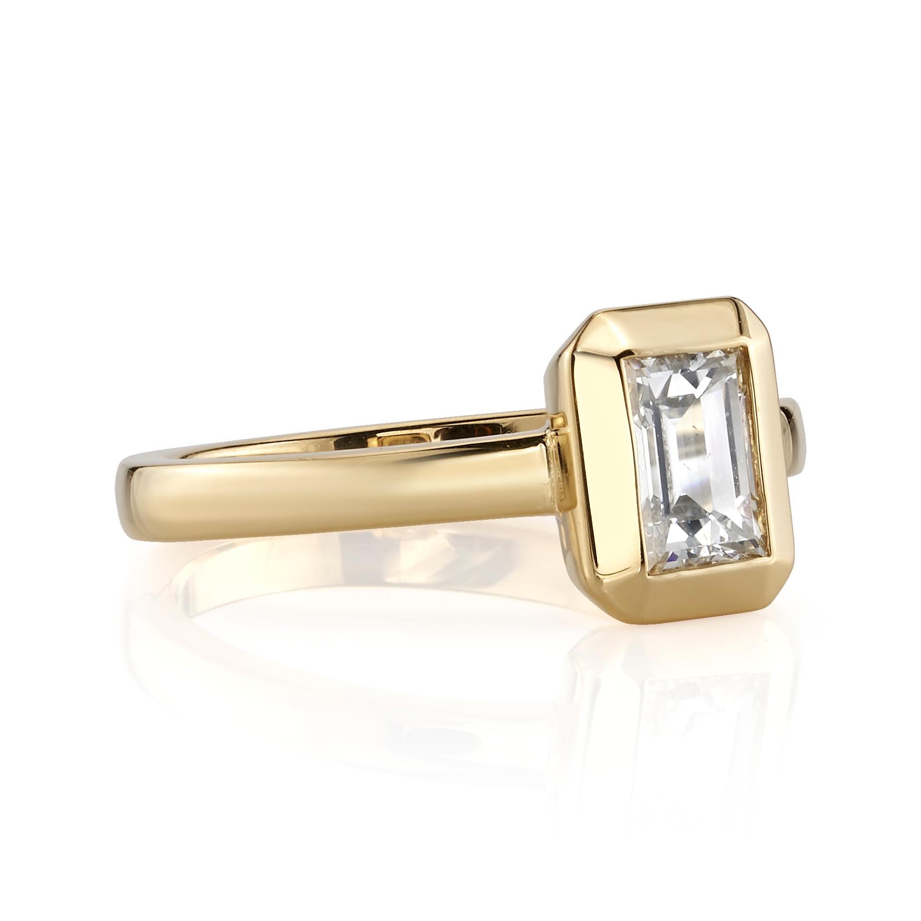 0.74ctw G/VS2 GIA certified rectangular Step cut diamond set in a handcrafted 18K yellow gold mounting. 

Ring is currently a size 6 and can be sized to fit.

Our jewelry is made locally in Los Angeles and most pieces are made to order. For these