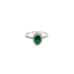 0.74 Carat Green Emerald and Diamond Ladies Ring