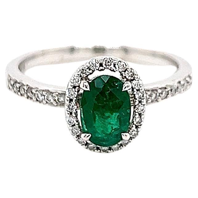 0.74 Carat Green Emerald and Diamond Ladies Ring For Sale
