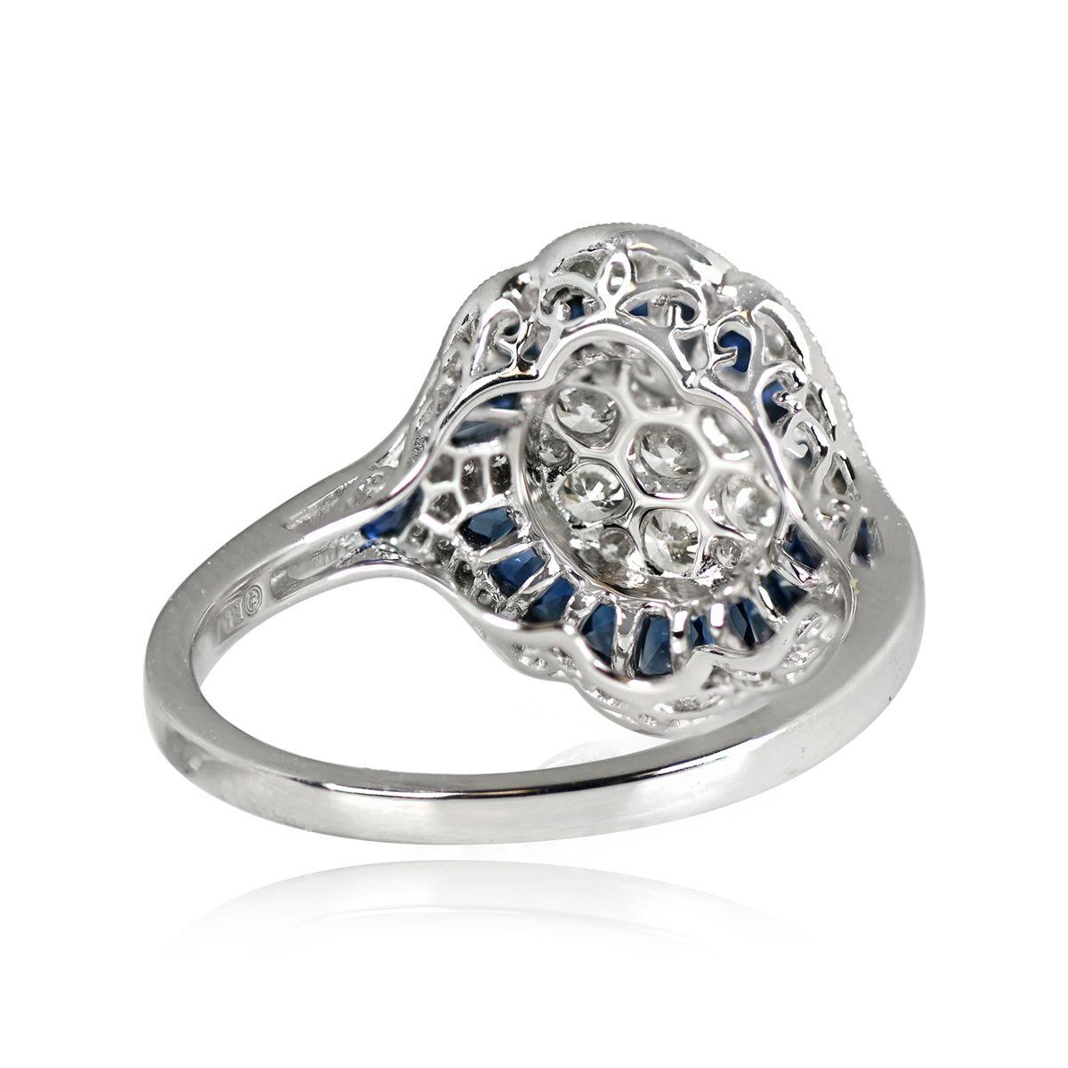 Art Deco 0.74ct  Diamond Engagement Ring, I Color, Double Halo, Platinum For Sale