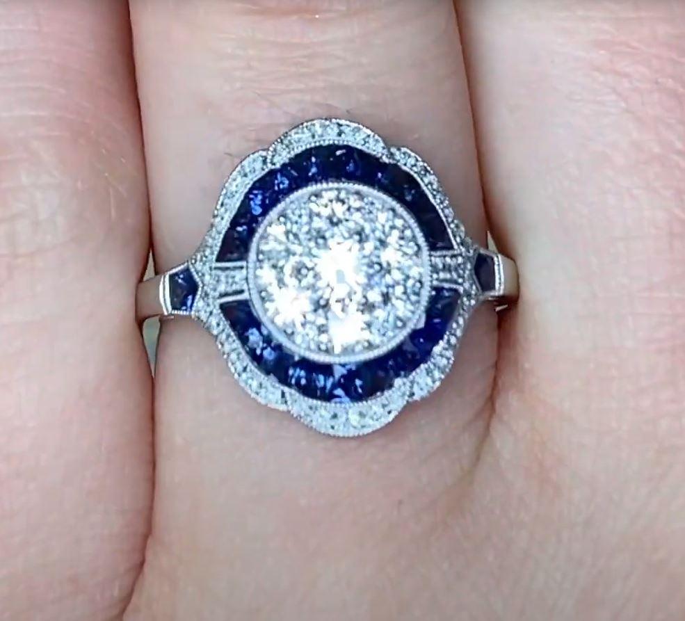 Women's 0.74ct  Diamond Engagement Ring, I Color, Double Halo, Platinum For Sale