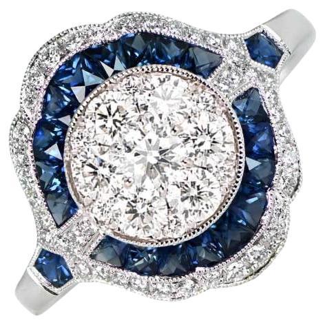 0.74ct  Diamond Engagement Ring, I Color, Double Halo, Platinum