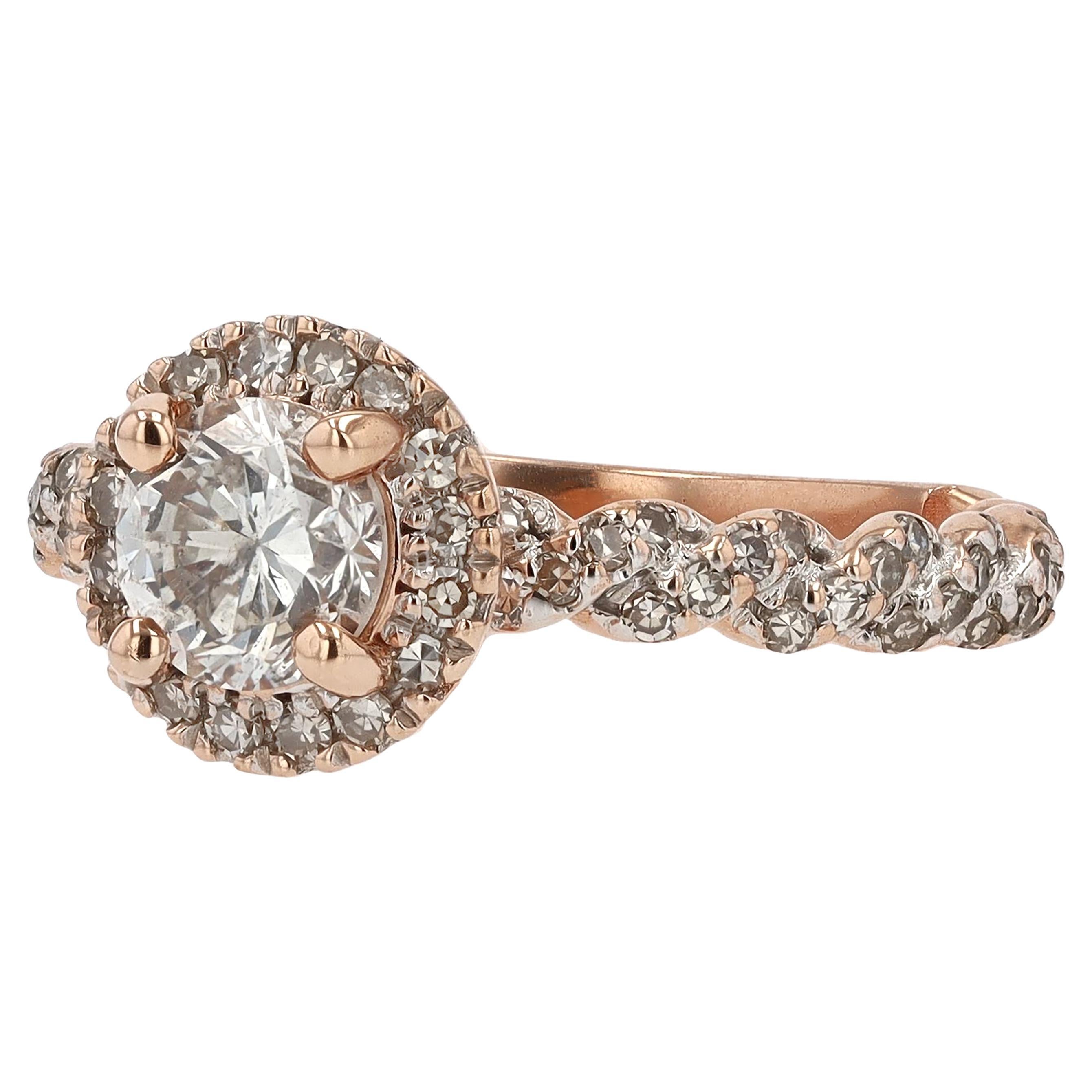 Rose Gold Twisted Vine 3/4 Carat Diamond Engagement Ring For Sale