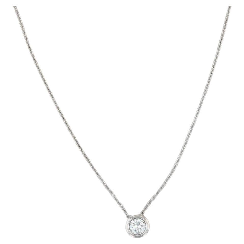 0.74ct Diamond Solitaire Pendant Necklace 14k White Gold 18" Cable Chain For Sale