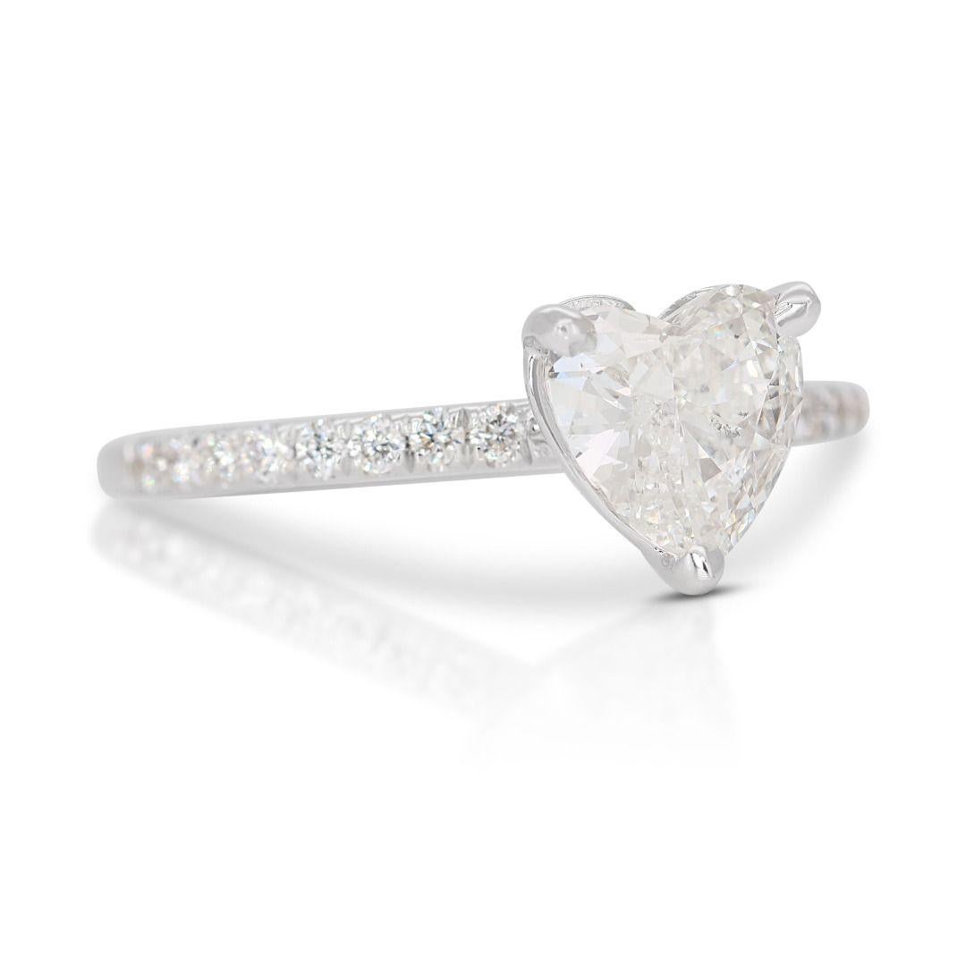 Heart Cut 0.74ct Heart Diamond Pave Ring set in beautiful14K White Gold For Sale