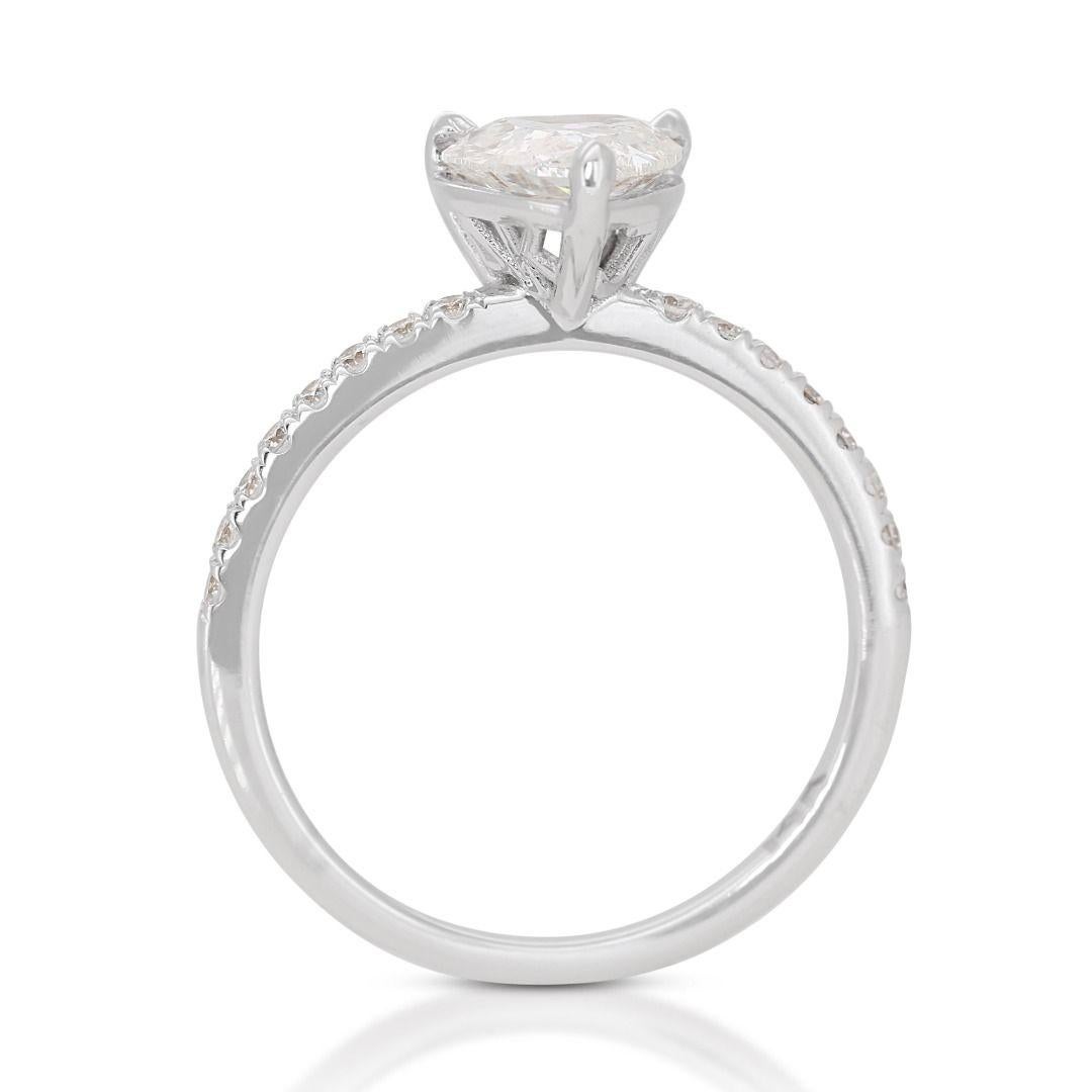 0.74ct Heart Diamond Pave Ring set in beautiful14K White Gold For Sale 1