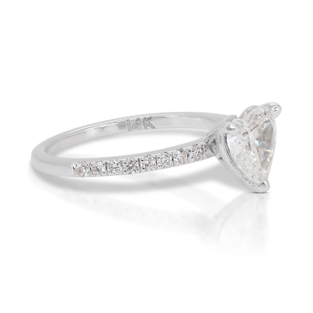 0.74ct Heart Diamond Pave Ring set in beautiful14K White Gold For Sale 2