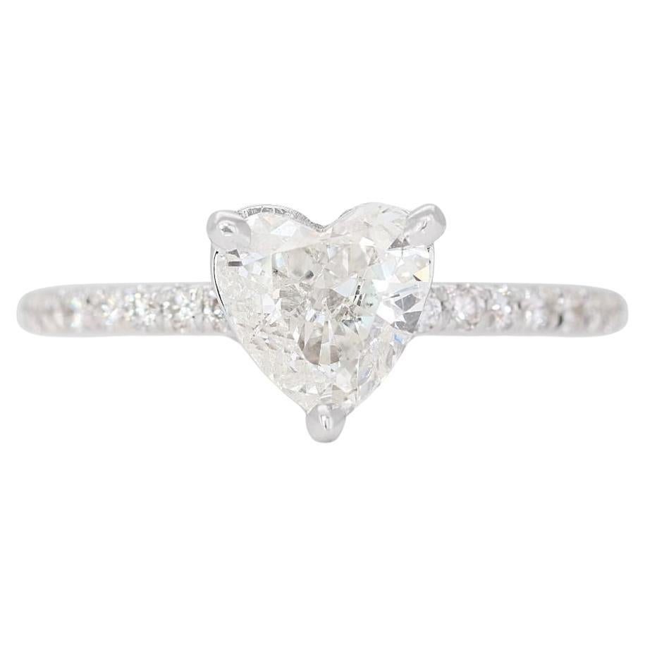 0.74ct Heart Diamond Pave Ring set in beautiful14K White Gold For Sale