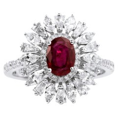 2.1tcw Natural Oval Ruby 
Diamond Double Halo Engagement Ring in 18K White Gold