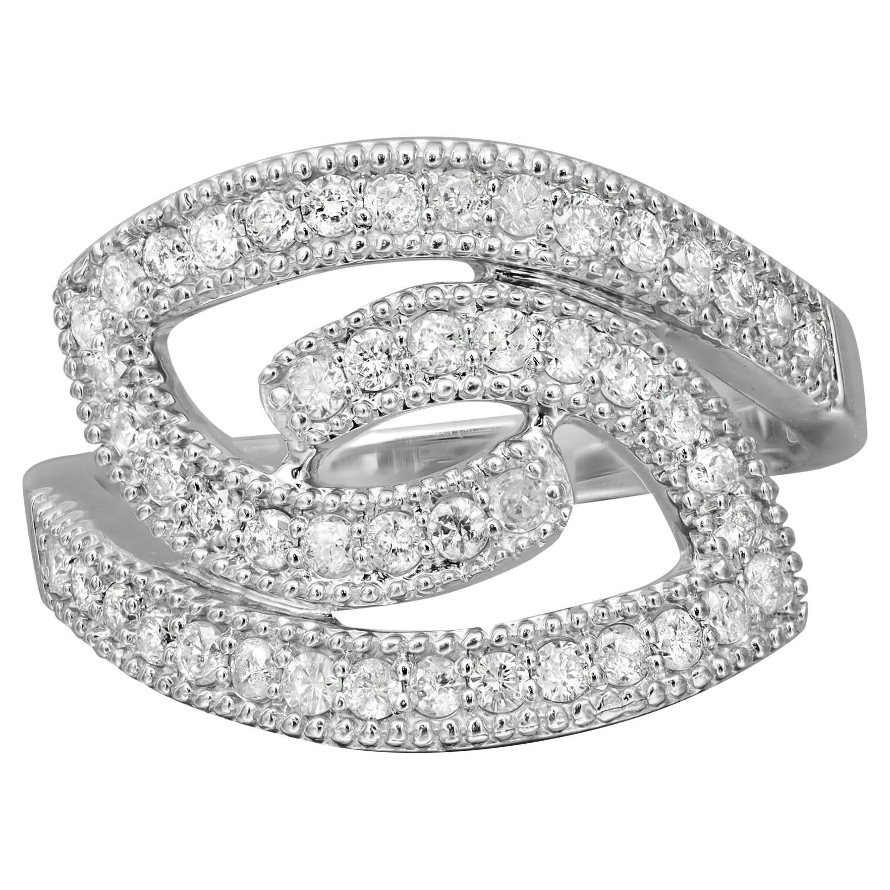 0.74cttw Pave Set Round Cut Diamond Ladies Cocktail Ring 14k White Gold For Sale