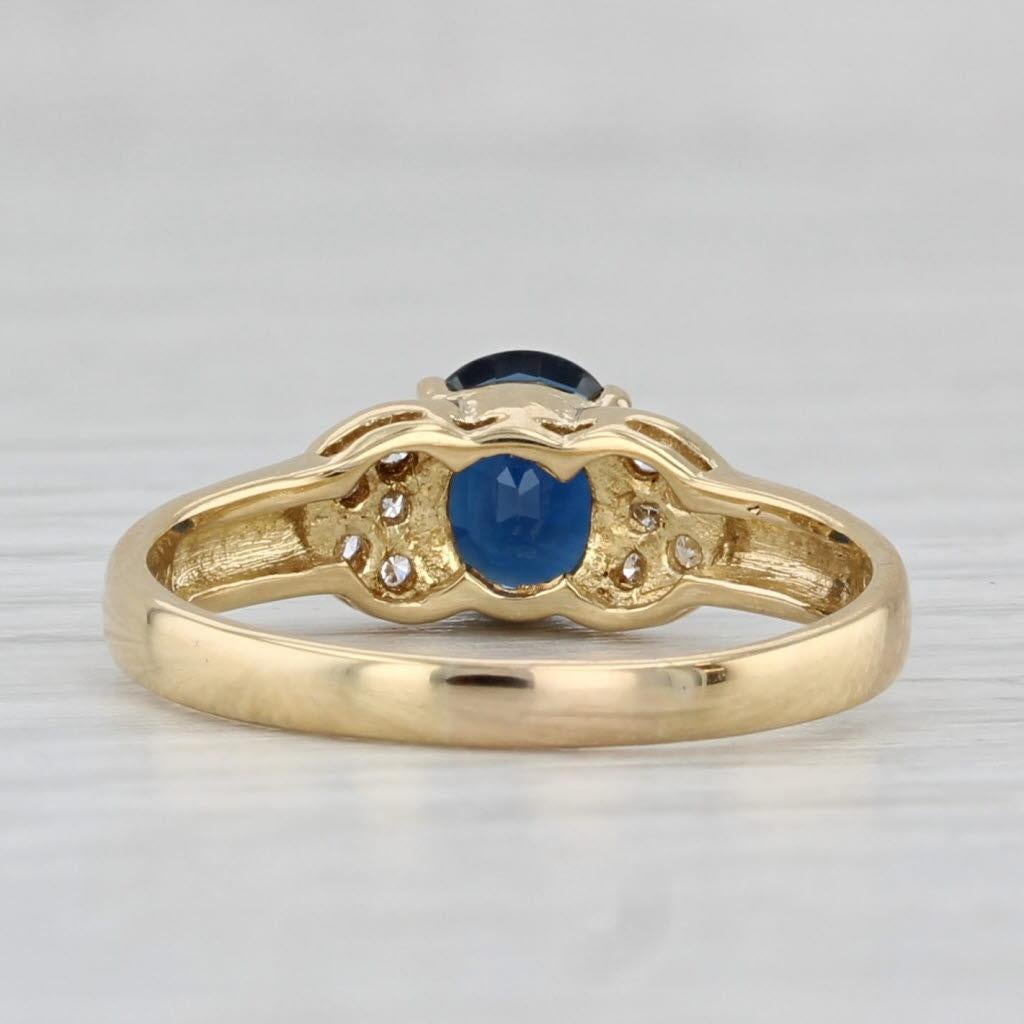 Taglio ovale 0.74ctw Blue Sapphire Diamond Ring 18k Yellow Gold Size 5.25 in vendita