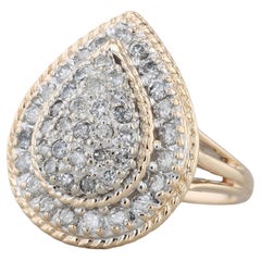 0.74ctw Diamond Cluster Halo Teardrop Ring 14k Yellow Gold Size 6.75 Cocktail