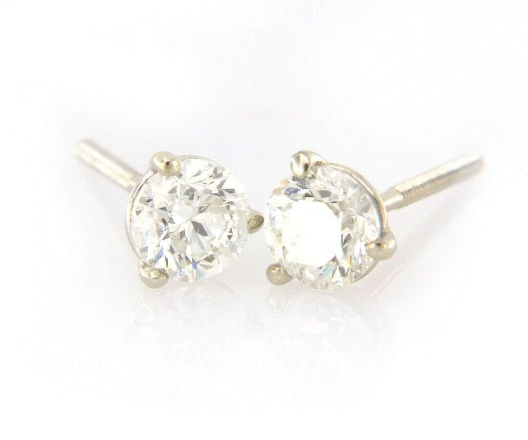 Round Cut 0.74ctw Diamond Stud Earrings in 14K White Gold For Sale