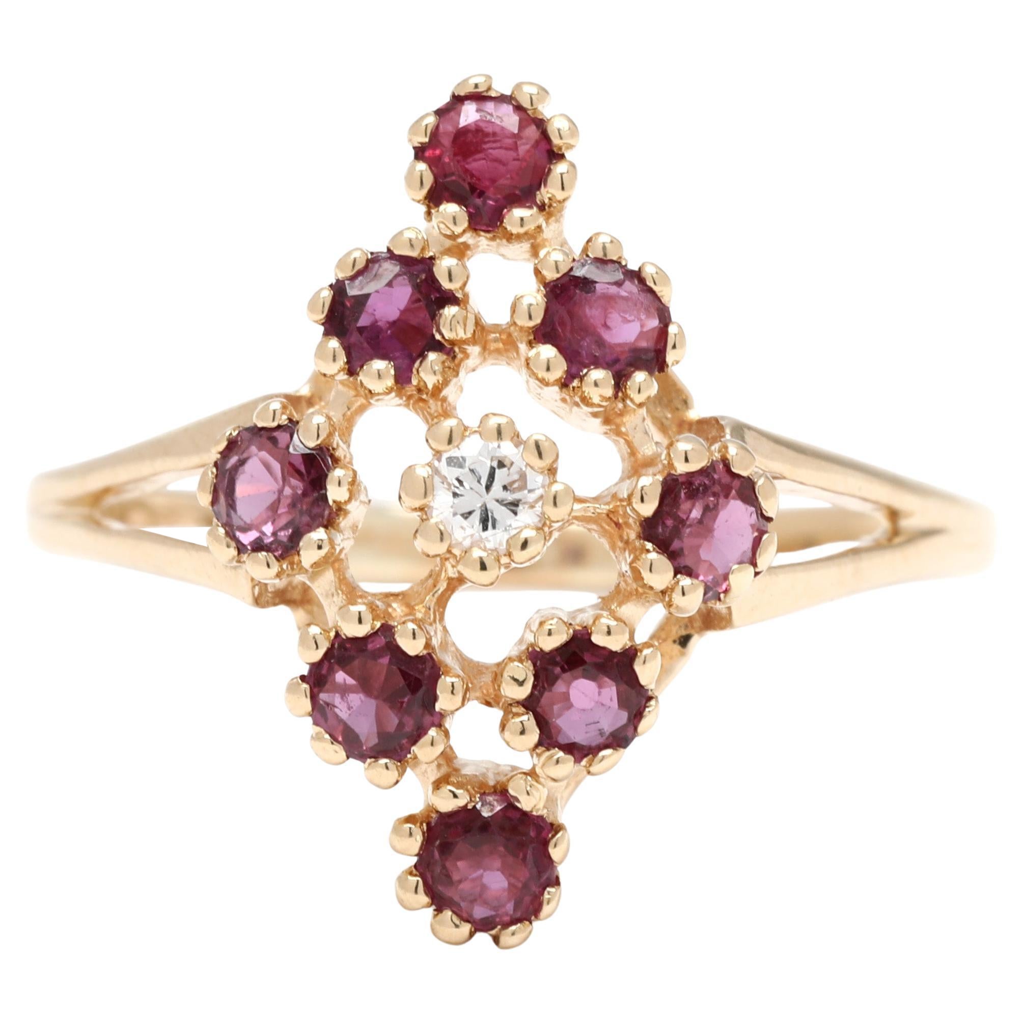 Anello Navette con rubino e diamanti da 0,74 carati, oro giallo 14k, misura 6,25