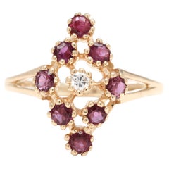 0.74ctw Ruby & Diamond Navette Ring, 14k Yellow Gold, Ring Size 6.25