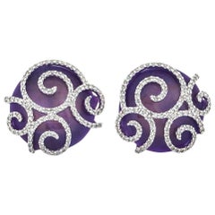 0.75 Carat 14 Karat White Gold Purple Chalcedony Diamond Round Stud Earrings